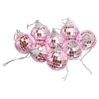 Kerstballen Disco Roze - 8 stuks product