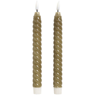 LED Kaars Swirl Olijfgroen - 2 Stuks